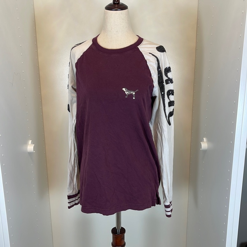 Pink Long Sleeve Varsity Short with Sequin Details Size XS